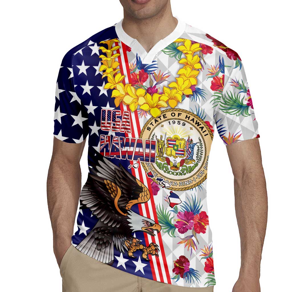 Hawaii and United States Together Rugby Jersey Seal of Hawaii and Bald Eagle - Polynesian Pride