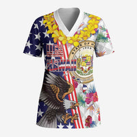 Hawaii and United States Together Scrub Top Seal of Hawaii and Bald Eagle - Polynesian Pride