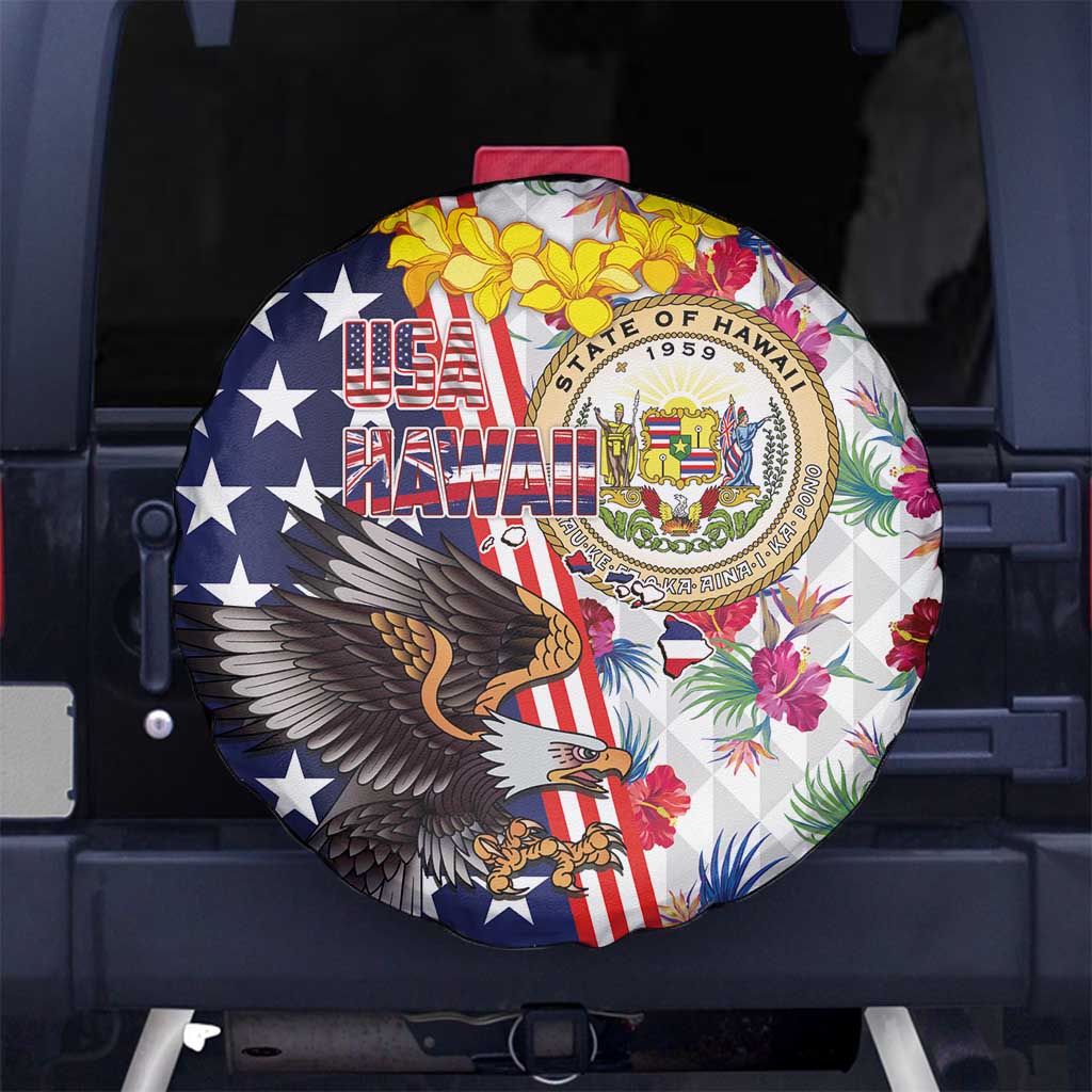 Hawaii and United States Together Spare Tire Cover Seal of Hawaii and Bald Eagle - Polynesian Pride