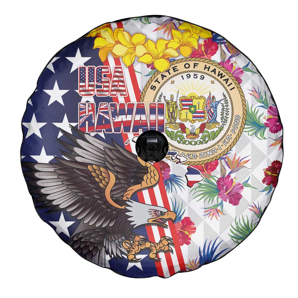 Hawaii and United States Together Spare Tire Cover Seal of Hawaii and Bald Eagle - Polynesian Pride