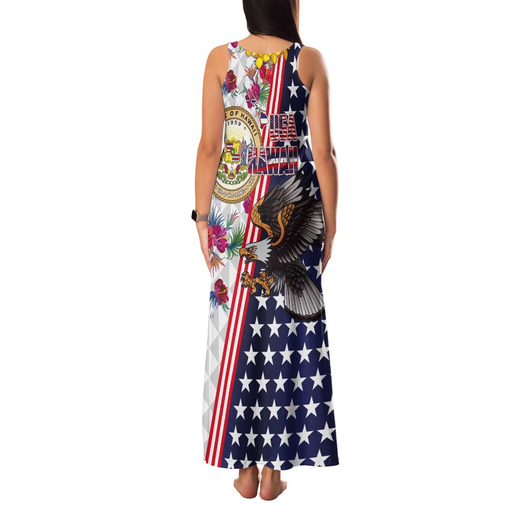 Hawaii and United States Together Tank Maxi Dress Seal of Hawaii and Bald Eagle - Polynesian Pride