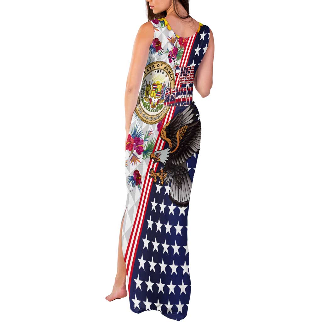 Hawaii and United States Together Tank Maxi Dress Seal of Hawaii and Bald Eagle - Polynesian Pride