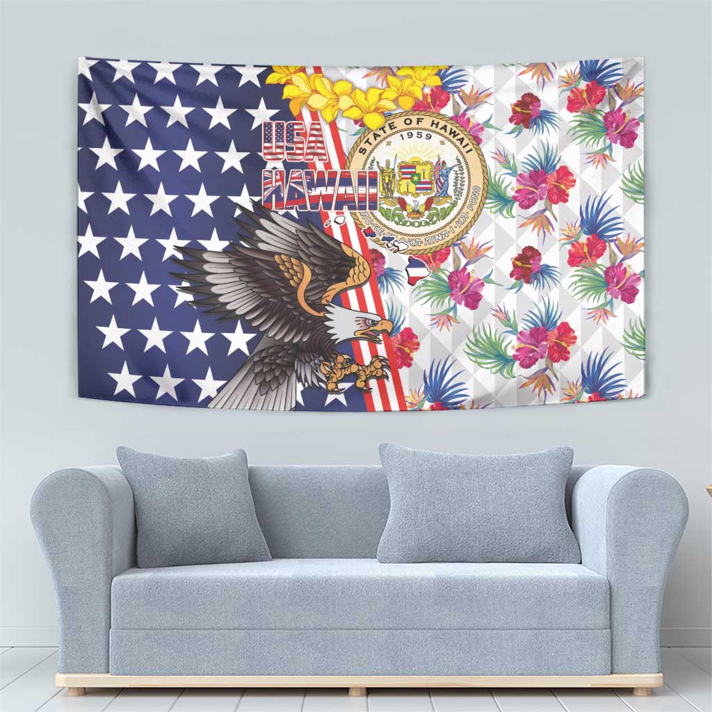 Hawaii and United States Together Tapestry Seal of Hawaii and Bald Eagle - Polynesian Pride
