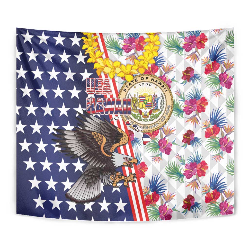 Hawaii and United States Together Tapestry Seal of Hawaii and Bald Eagle - Polynesian Pride