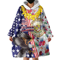 Hawaii and United States Together Wearable Blanket Hoodie Seal of Hawaii and Bald Eagle LT03 - Polynesian Pride