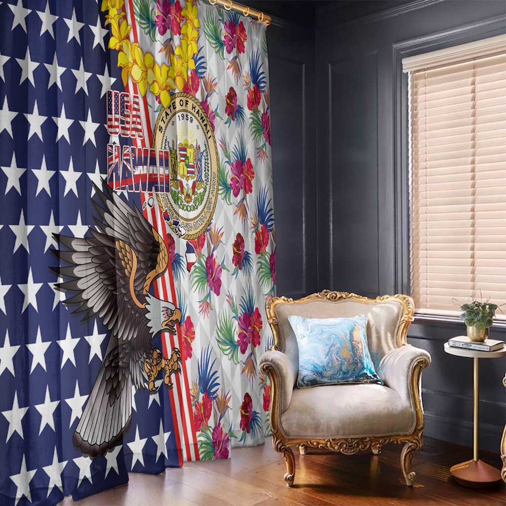 Hawaii and United States Together Window Curtain Seal of Hawaii and Bald Eagle - Polynesian Pride