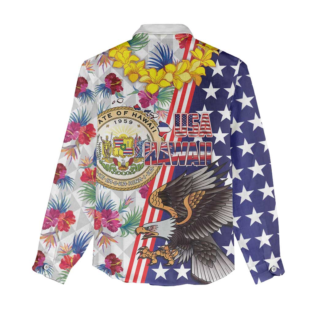 Hawaii and United States Together Women Casual Shirt Seal of Hawaii and Bald Eagle - Polynesian Pride