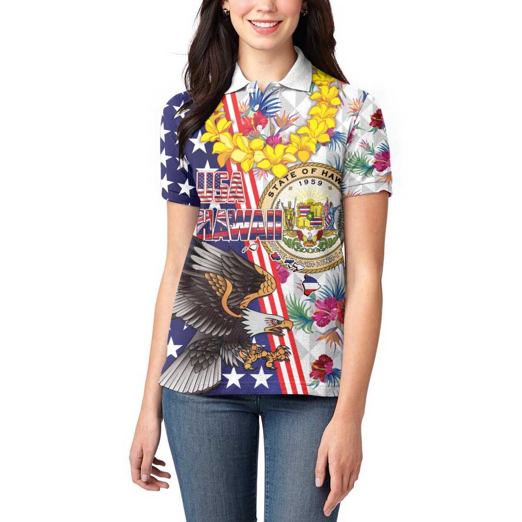 Hawaii and United States Together Women Polo Shirt Seal of Hawaii and Bald Eagle - Polynesian Pride