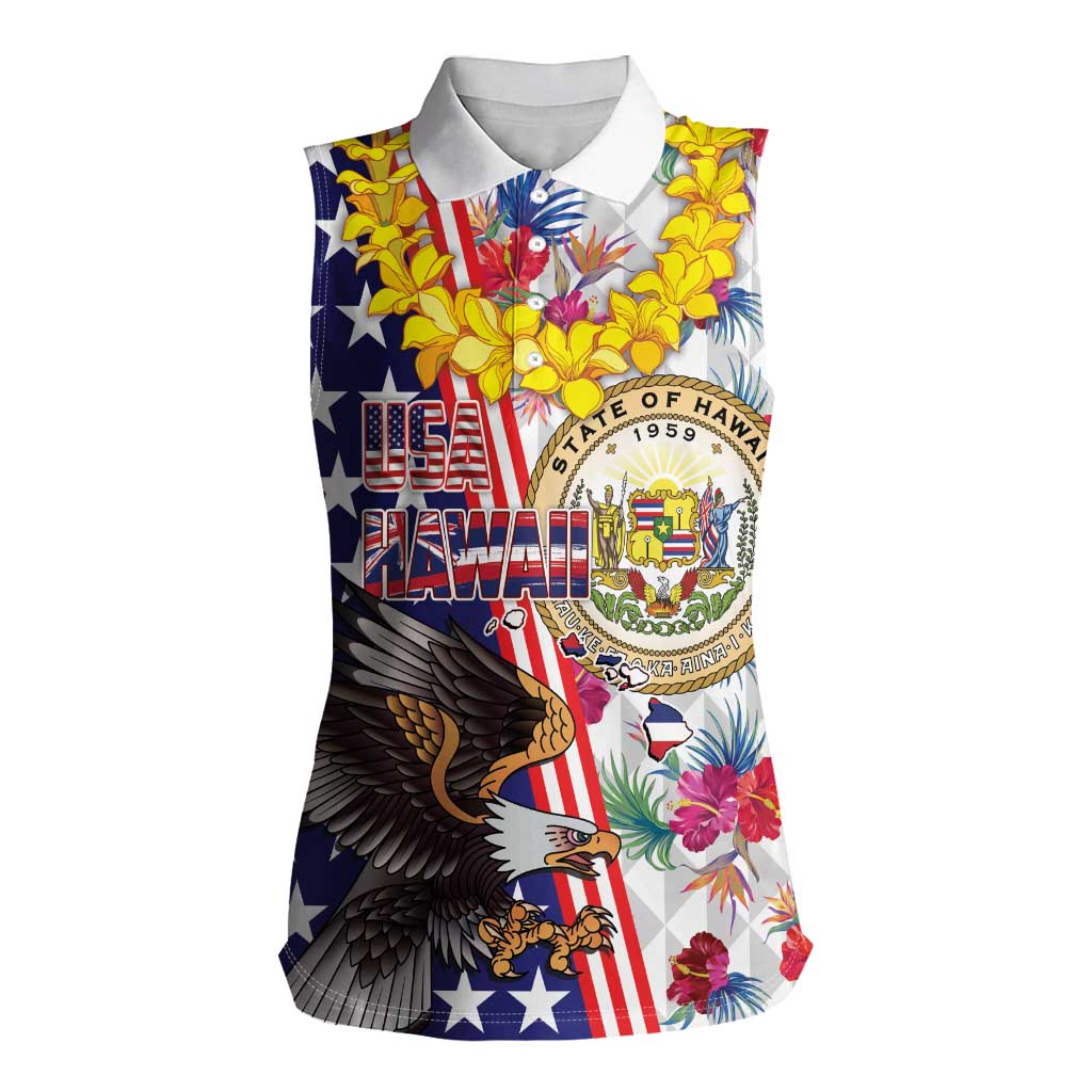 Hawaii and United States Together Women Sleeveless Polo Shirt Seal of Hawaii and Bald Eagle - Polynesian Pride