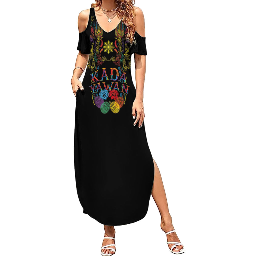 Philippines Kadayawan Festival Family Matching Summer Maxi Dress and Hawaiian Shirt Polynesian Tribal Art Barong Style LT03 Mom's Dress Black - Polynesian Pride