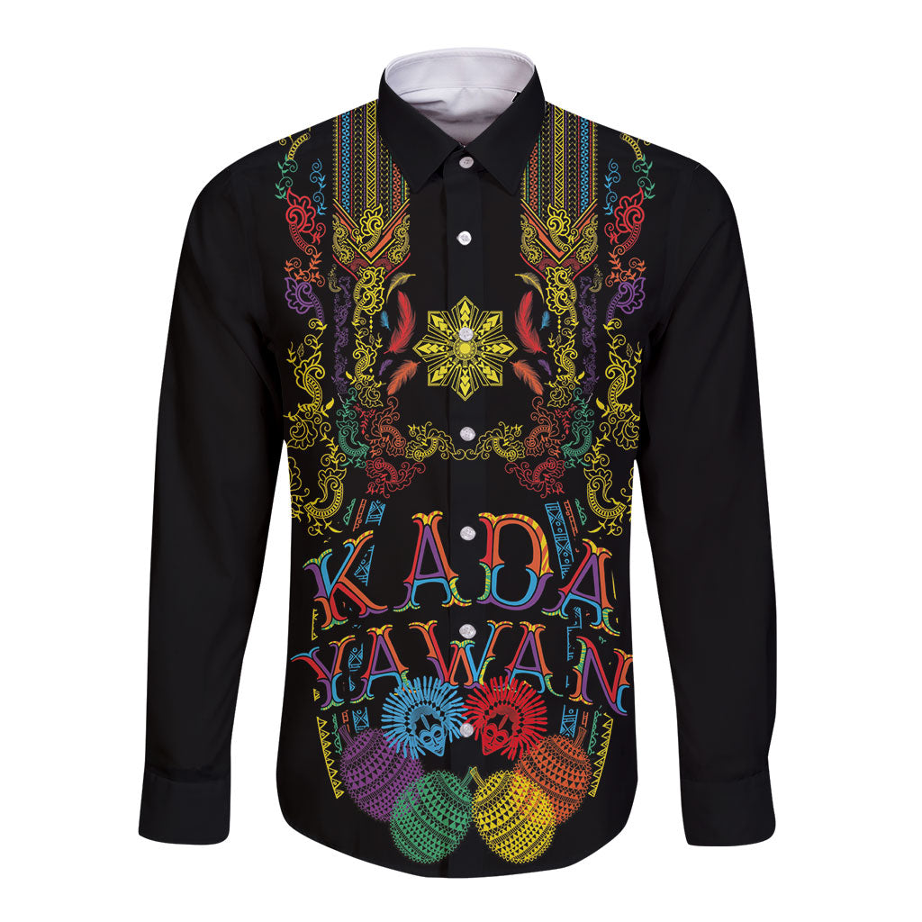 Philippines Kadayawan Festival Long Sleeve Button Shirt Polynesian Tribal Art Barong Style LT03 Unisex Black - Polynesian Pride