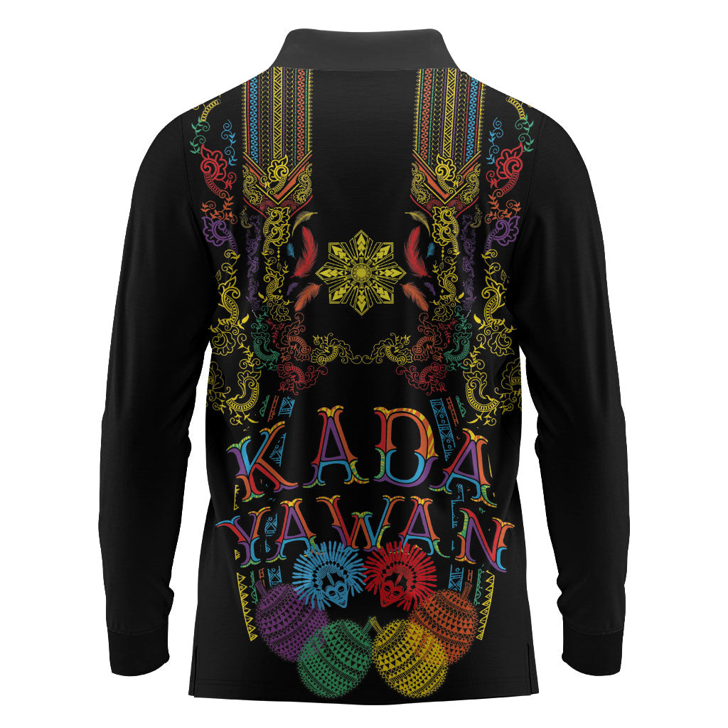 Philippines Kadayawan Festival Long Sleeve Polo Shirt Polynesian Tribal Art Barong Style