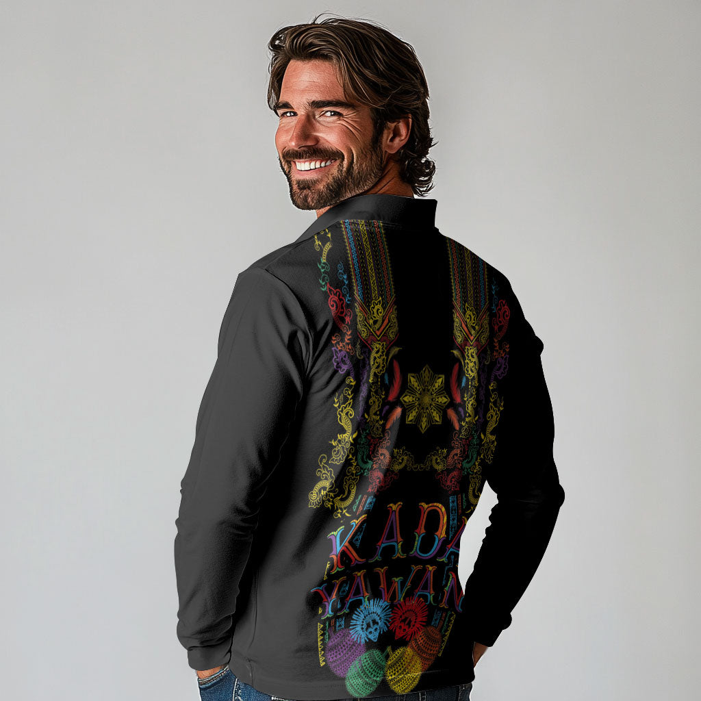 Philippines Kadayawan Festival Long Sleeve Polo Shirt Polynesian Tribal Art Barong Style