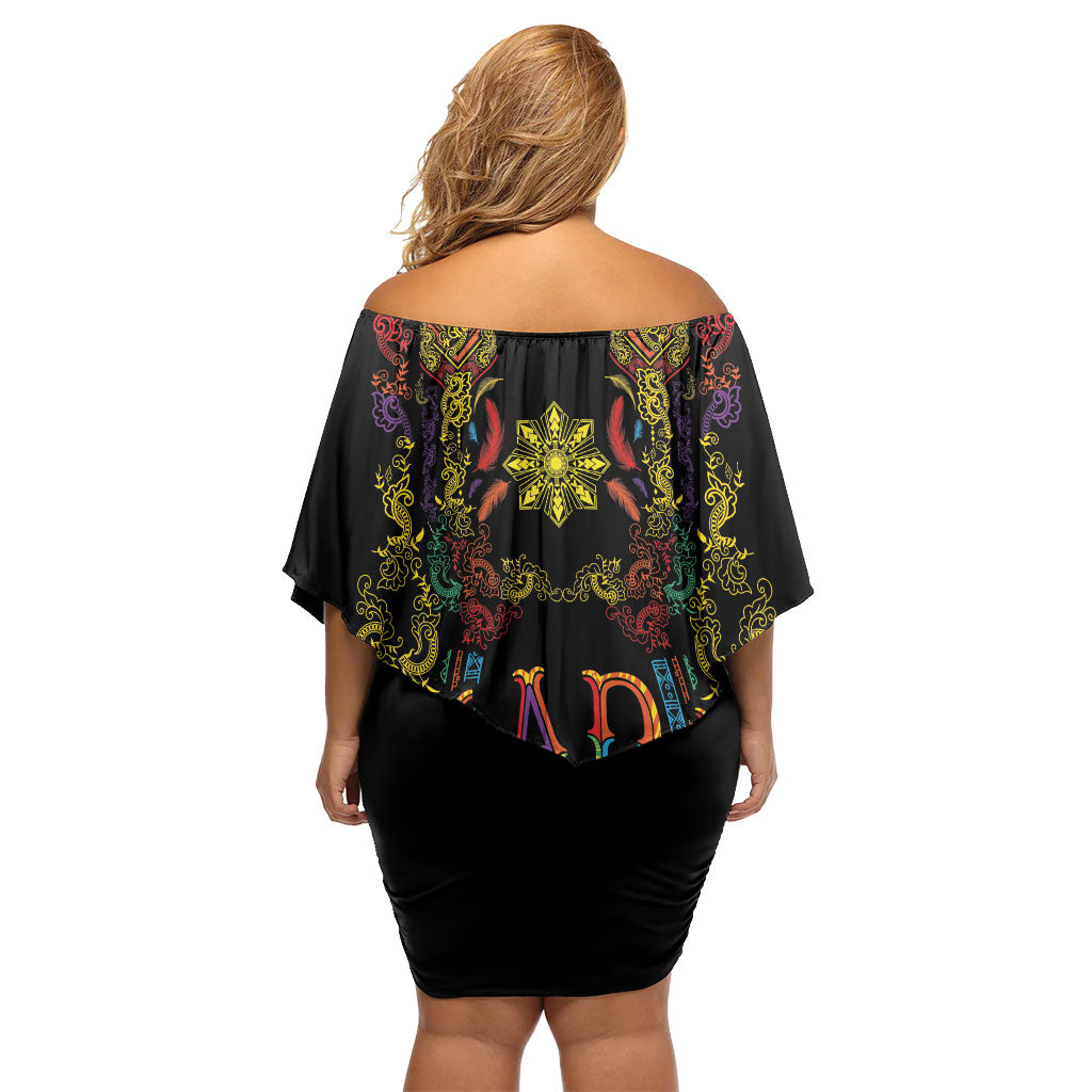 Philippines Kadayawan Festival Off Shoulder Short Dress Polynesian Tribal Art Barong Style