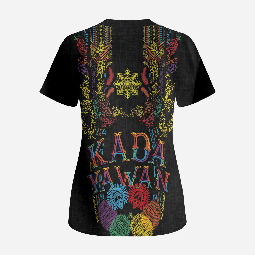 Philippines Kadayawan Festival Scrub Top Polynesian Tribal Art Barong Style