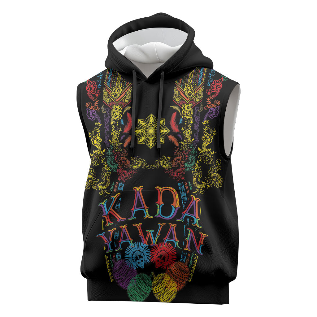 Philippines Kadayawan Festival Sleeveless Hoodie Polynesian Tribal Art Barong Style LT03 Black - Polynesian Pride