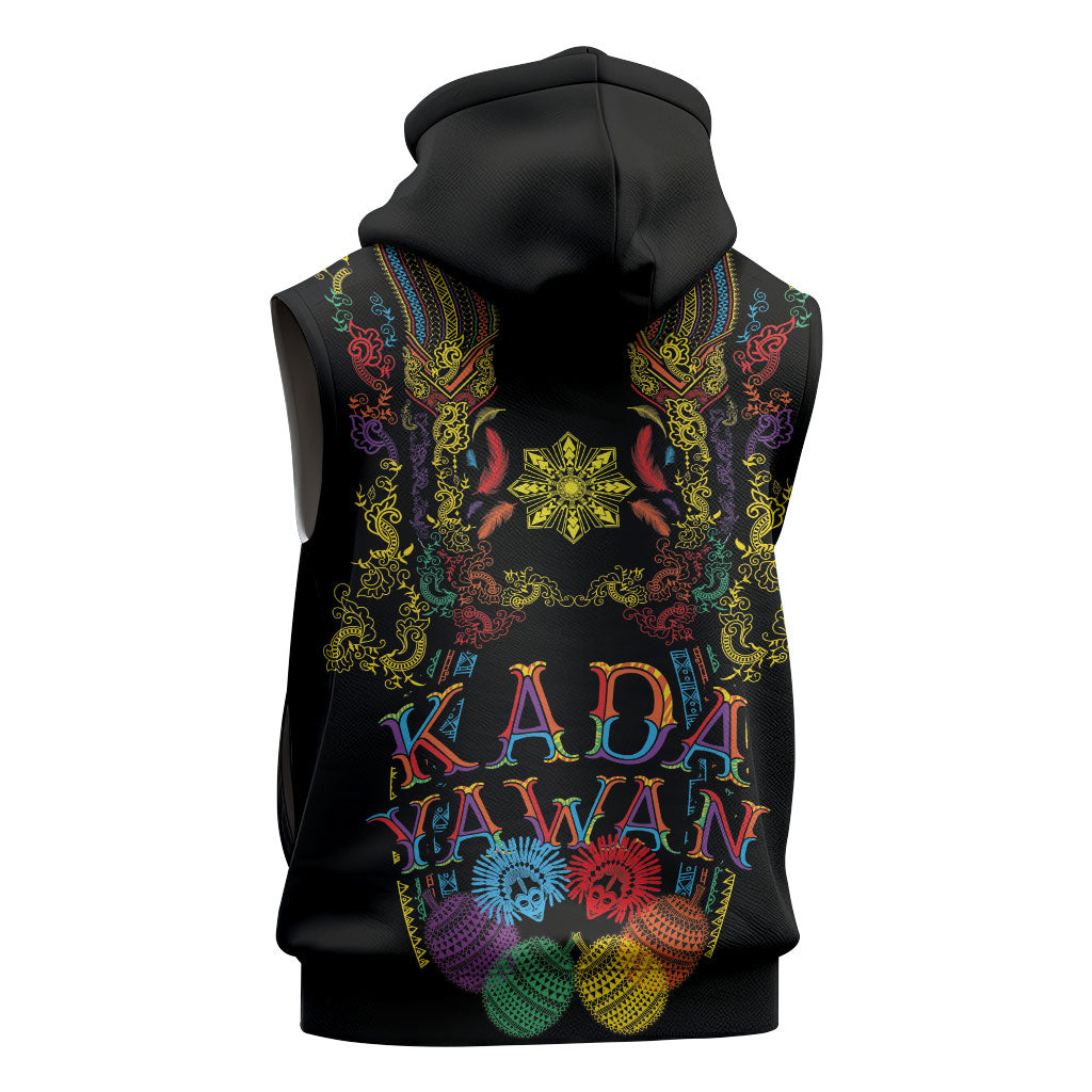 Philippines Kadayawan Festival Sleeveless Hoodie Polynesian Tribal Art Barong Style