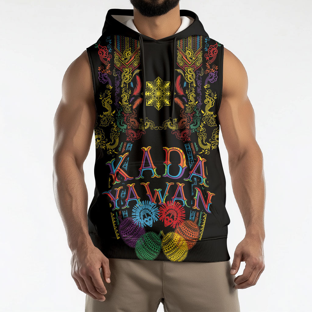 Philippines Kadayawan Festival Sleeveless Hoodie Polynesian Tribal Art Barong Style