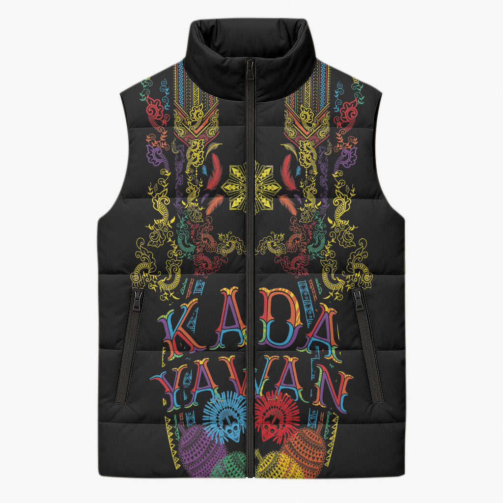 Philippines Kadayawan Festival Sleeveless Puffer Jacket Polynesian Tribal Art Barong Style