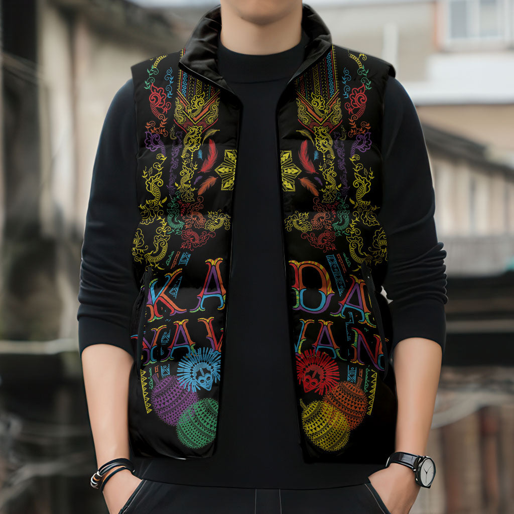 Philippines Kadayawan Festival Sleeveless Puffer Jacket Polynesian Tribal Art Barong Style