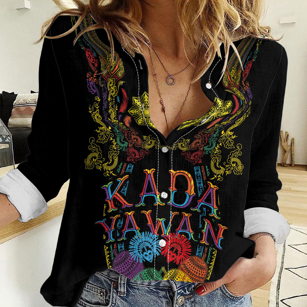 Philippines Kadayawan Festival Women Casual Shirt Polynesian Tribal Art Barong Style LT03 Female Black - Polynesian Pride