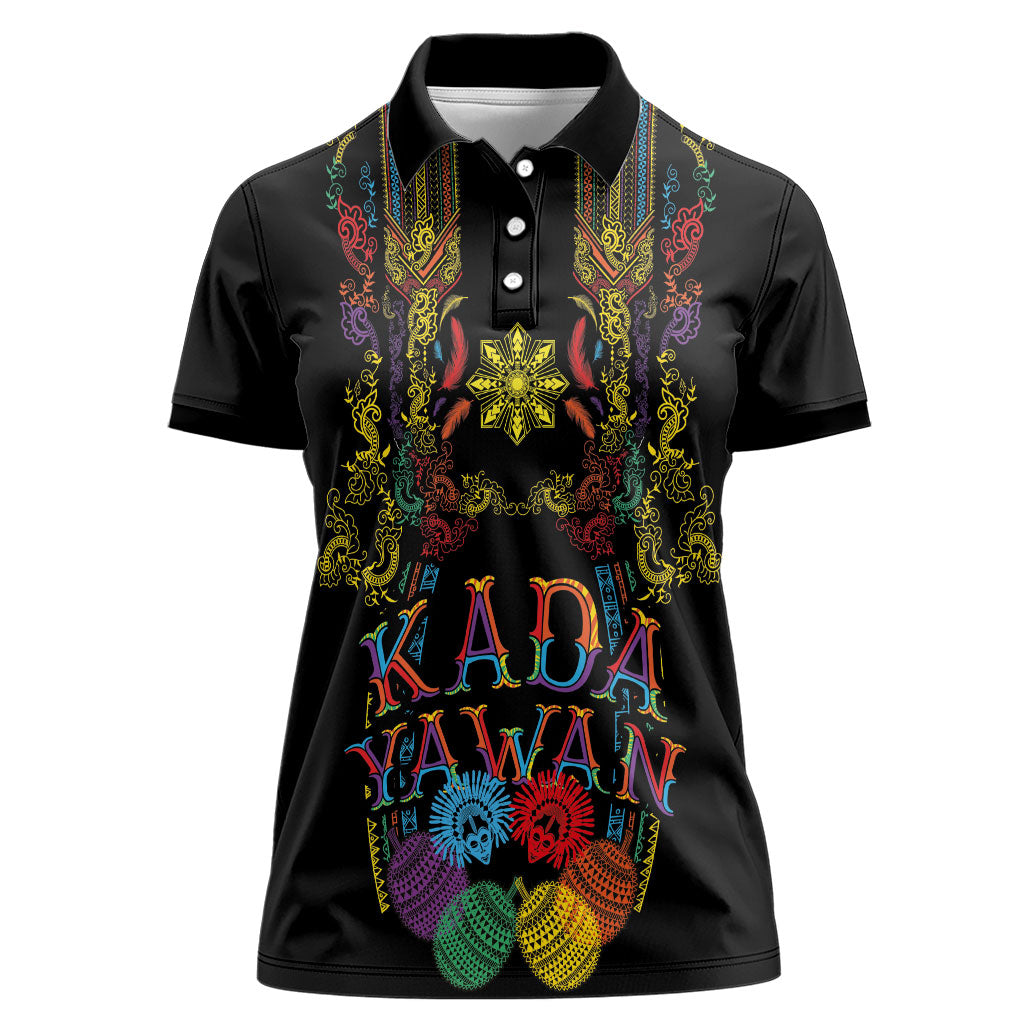 Philippines Kadayawan Festival Women Polo Shirt Polynesian Tribal Art Barong Style LT03 Female Black - Polynesian Pride
