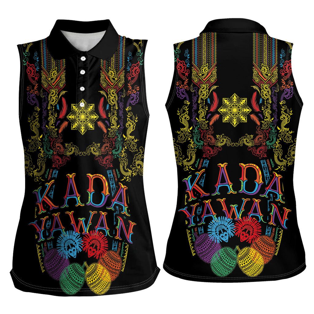 Philippines Kadayawan Festival Women Sleeveless Polo Shirt Polynesian Tribal Art Barong Style LT03 - Polynesian Pride