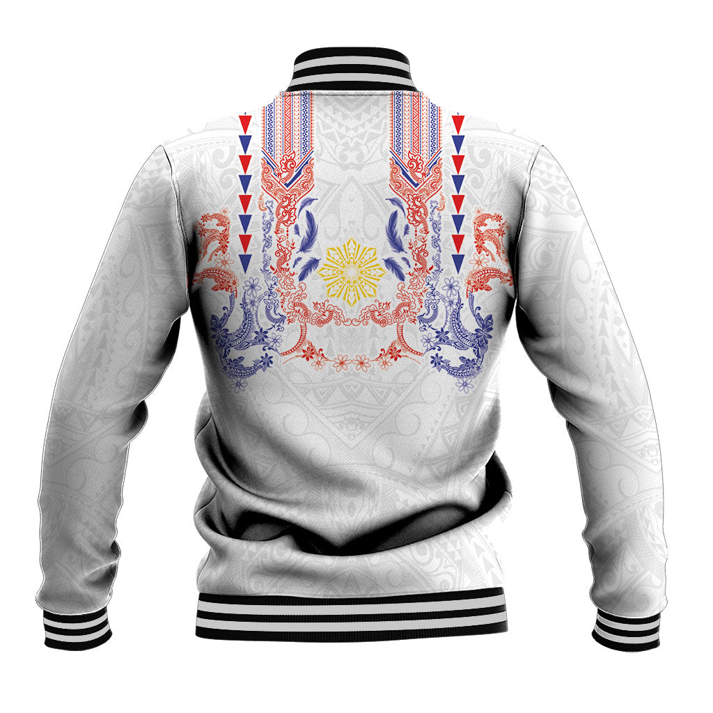 Philippines Barong Style Baseball Jacket Polynesian Kakau Art Tattoos with Tribal Filipino Sun LT03 - Polynesian Pride