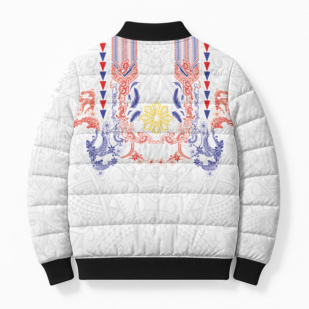 Philippines Barong Style Bomber Puffer Jacket Polynesian Kakau Art Tattoos with Tribal Filipino Sun