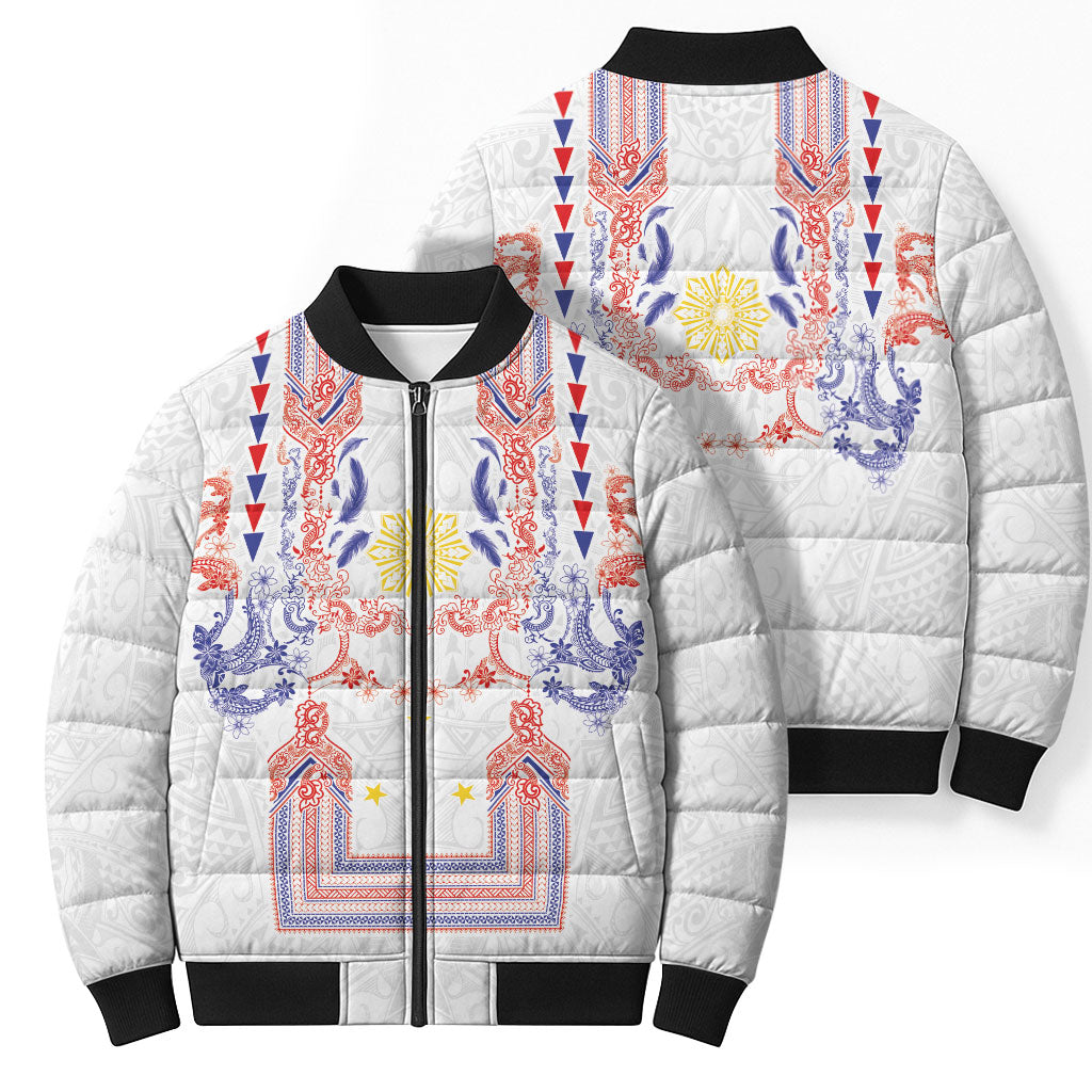 Philippines Barong Style Bomber Puffer Jacket Polynesian Kakau Art Tattoos with Tribal Filipino Sun