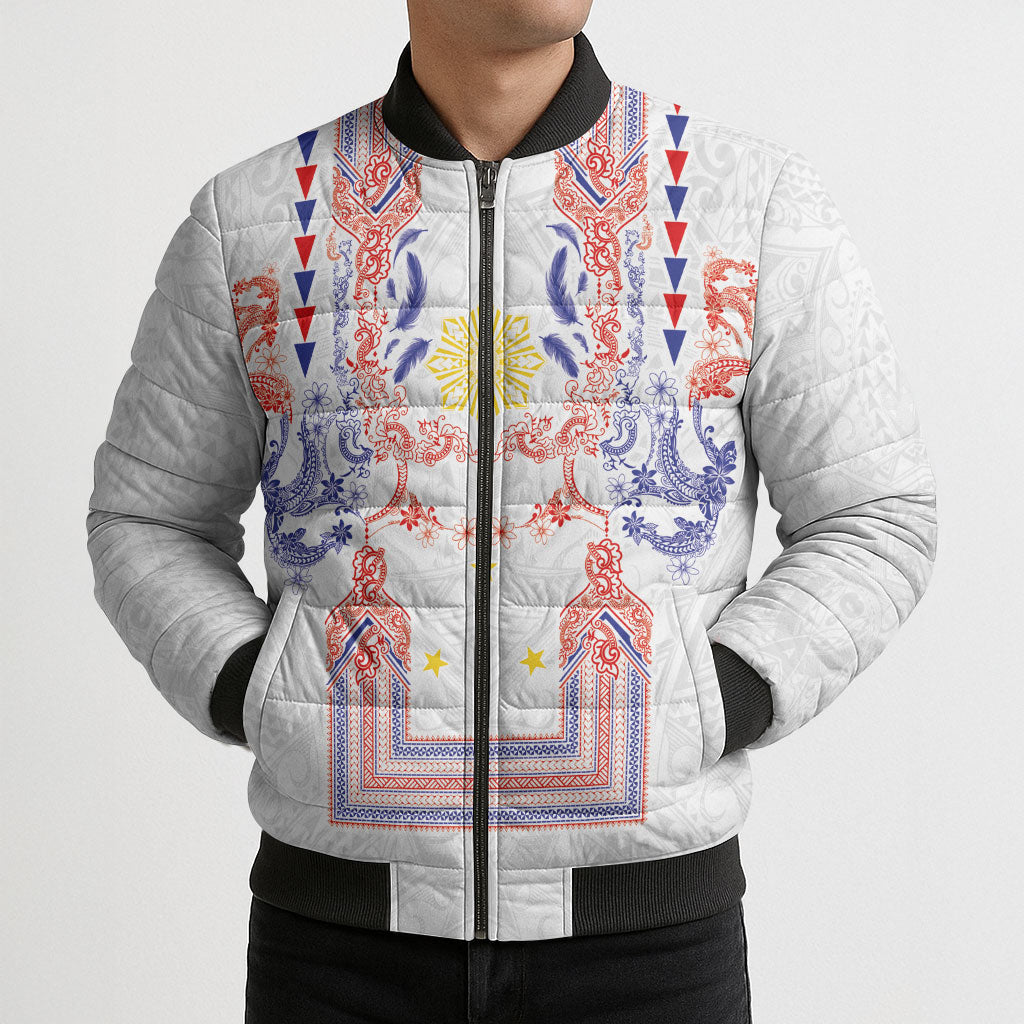 Philippines Barong Style Bomber Puffer Jacket Polynesian Kakau Art Tattoos with Tribal Filipino Sun