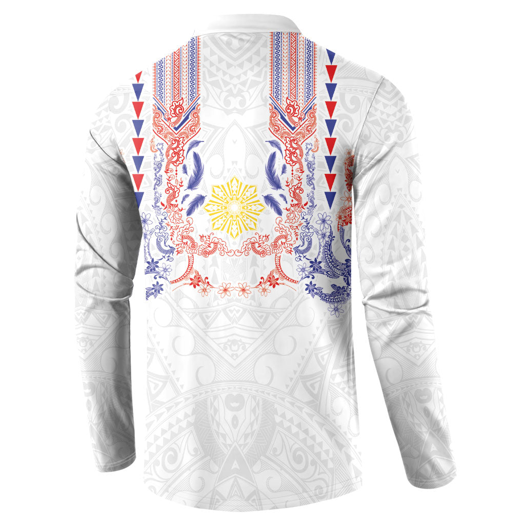 Philippines Barong Style Button Sweatshirt Polynesian Kakau Art Tattoos with Tribal Filipino Sun