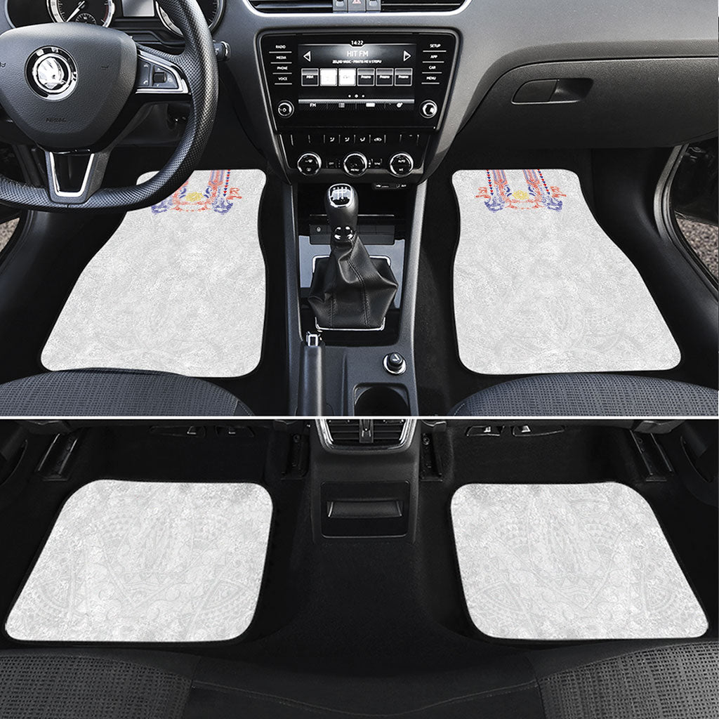 Philippines Barong Style Car Mats Polynesian Kakau Art Tattoos with Tribal Filipino Sun LT03 Set 4pcs White - Polynesian Pride