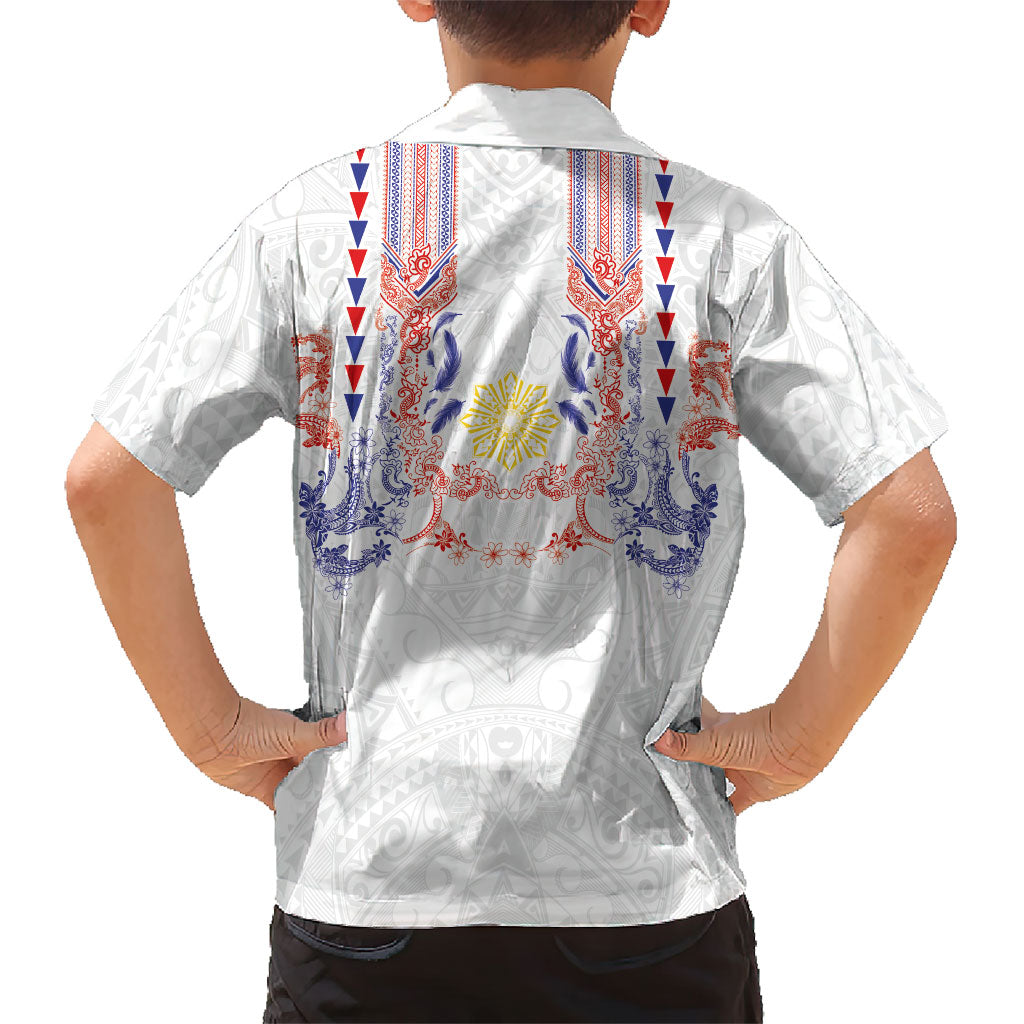 Philippines Barong Style Family Matching Off Shoulder Maxi Dress and Hawaiian Shirt Polynesian Kakau Art Tattoos with Tribal Filipino Sun LT03 - Polynesian Pride