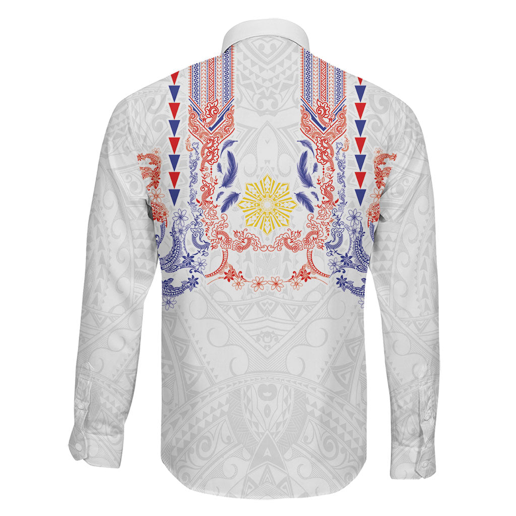 Philippines Barong Style Family Matching Off Shoulder Short Dress and Hawaiian Shirt Polynesian Kakau Art Tattoos with Tribal Filipino Sun LT03 - Polynesian Pride