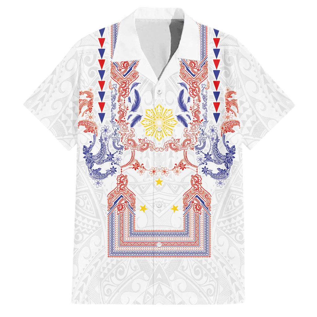 Philippines Barong Style Family Matching Puletasi and Hawaiian Shirt Polynesian Kakau Art Tattoos with Tribal Filipino Sun LT03 Dad's Shirt - Short Sleeve White - Polynesian Pride