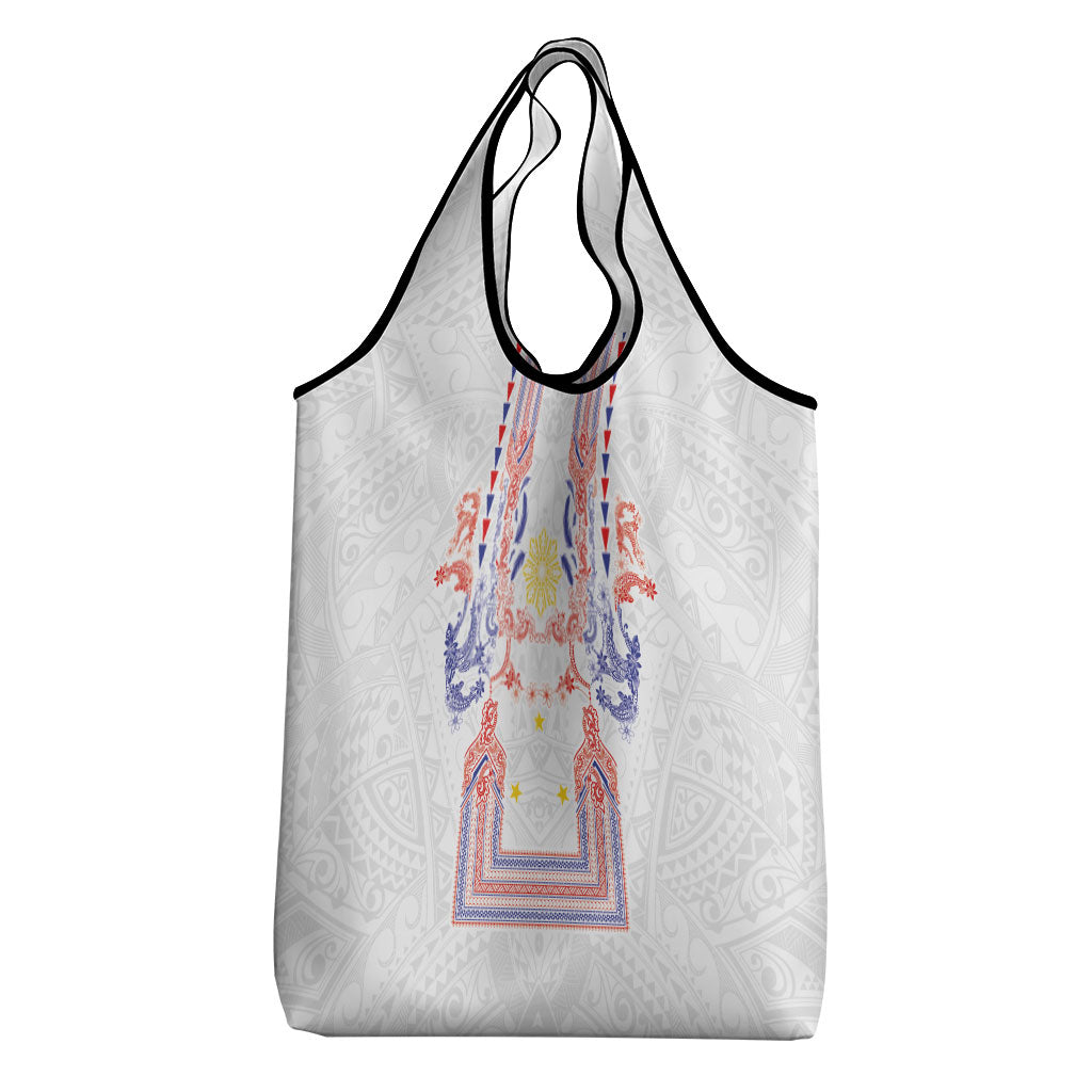 Philippines Barong Style Grocery Bag Polynesian Kakau Art Tattoos with Tribal Filipino Sun