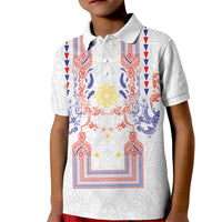 Philippines Barong Style Kid Polo Shirt Polynesian Kakau Art Tattoos with Tribal Filipino Sun LT03 Kid White - Polynesian Pride