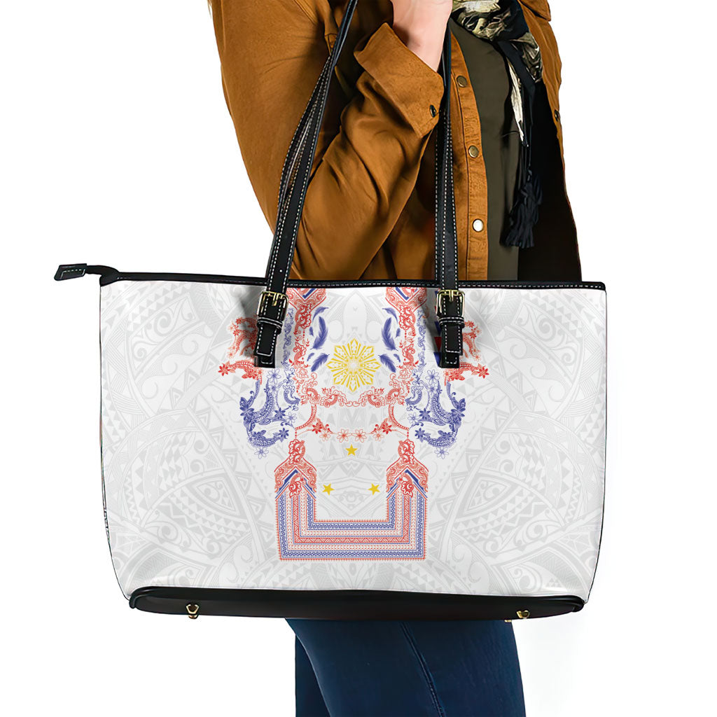 Philippines Barong Style Leather Tote Bag Polynesian Kakau Art Tattoos with Tribal Filipino Sun