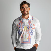 Philippines Barong Style Long Sleeve Polo Shirt Polynesian Kakau Art Tattoos with Tribal Filipino Sun LT03 - Polynesian Pride