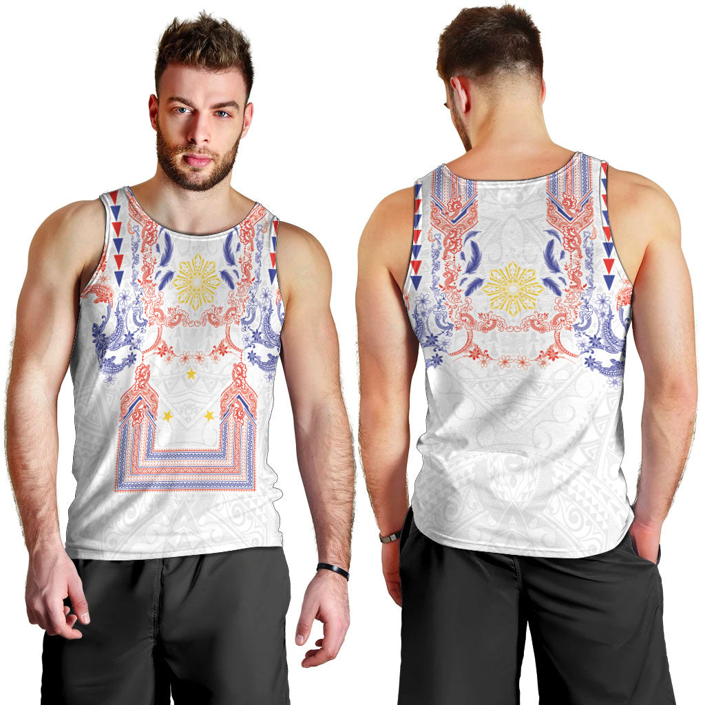 Philippines Barong Style Men Tank Top Polynesian Kakau Art Tattoos with Tribal Filipino Sun