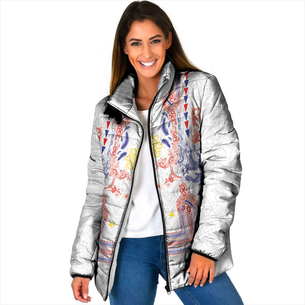 Philippines Barong Style Padded Jacket Polynesian Kakau Art Tattoos with Tribal Filipino Sun