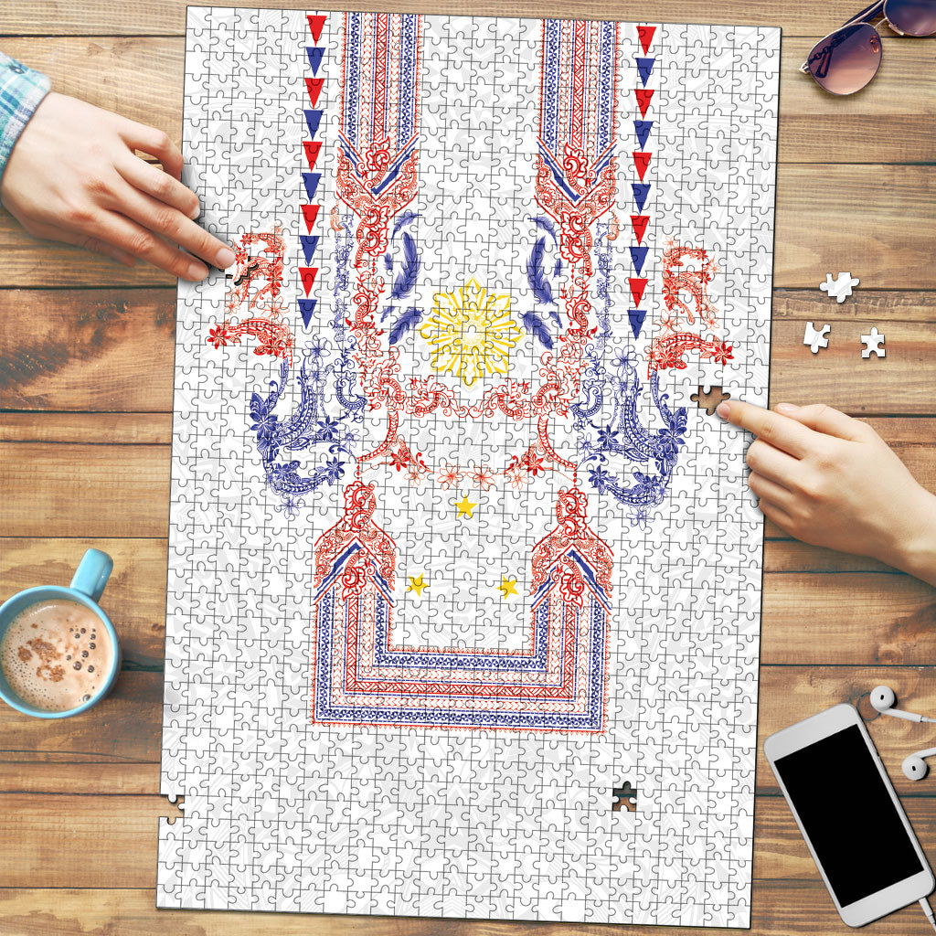 Philippines Barong Style Puzzle Polynesian Kakau Art Tattoos with Tribal Filipino Sun LT03 White - Polynesian Pride