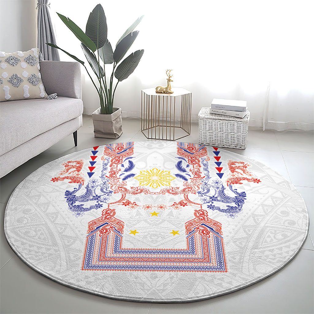 Philippines Barong Style Round Carpet Polynesian Kakau Art Tattoos with Tribal Filipino Sun