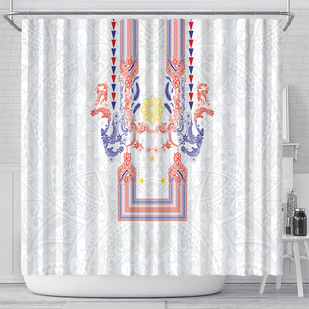 Philippines Barong Style Shower Curtain Polynesian Kakau Art Tattoos with Tribal Filipino Sun