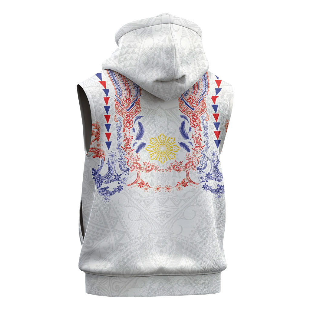 Philippines Barong Style Sleeveless Zip Hoodie Polynesian Kakau Art Tattoos with Tribal Filipino Sun LT03 - Polynesian Pride