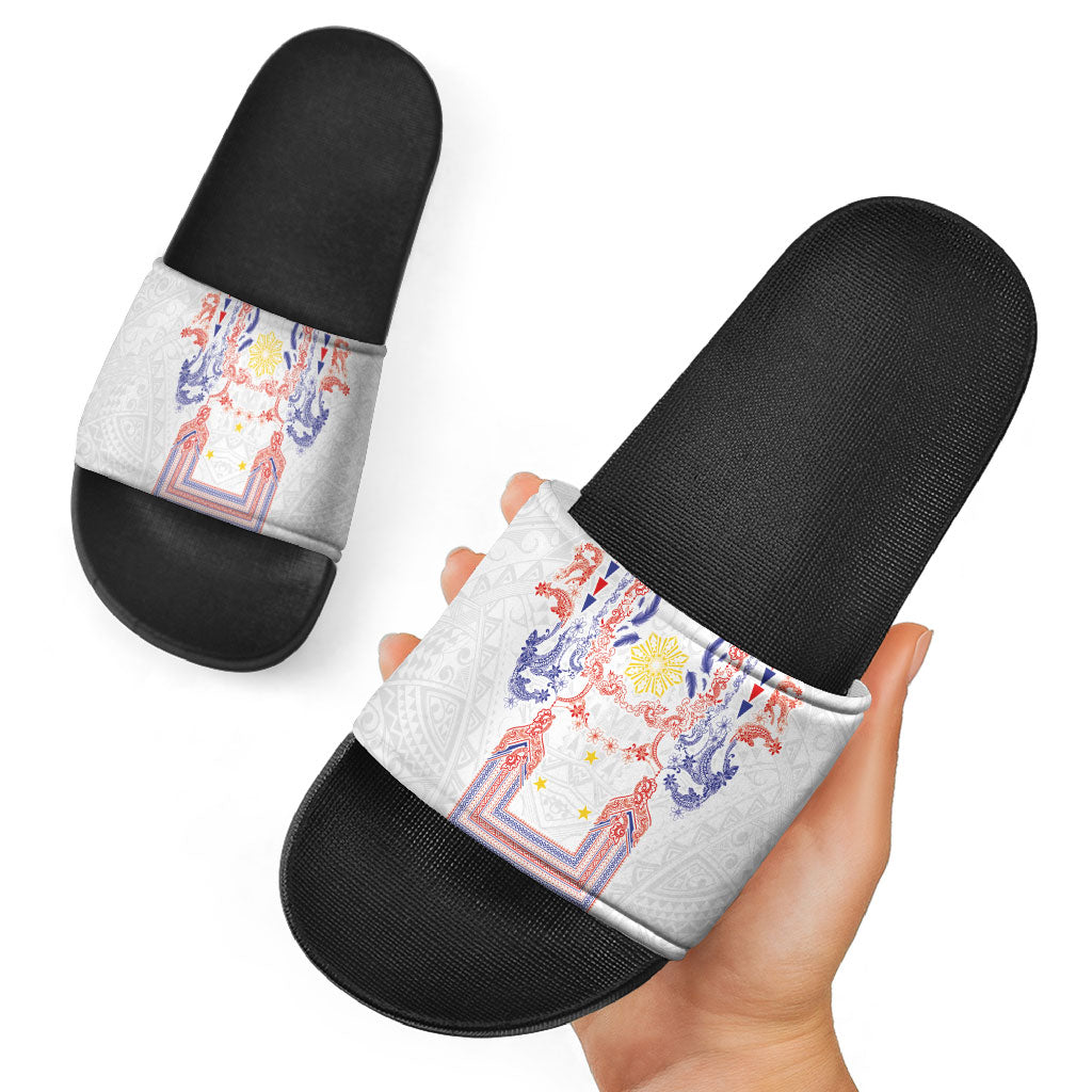 Philippines Barong Style Slide Sandals Polynesian Kakau Art Tattoos with Tribal Filipino Sun