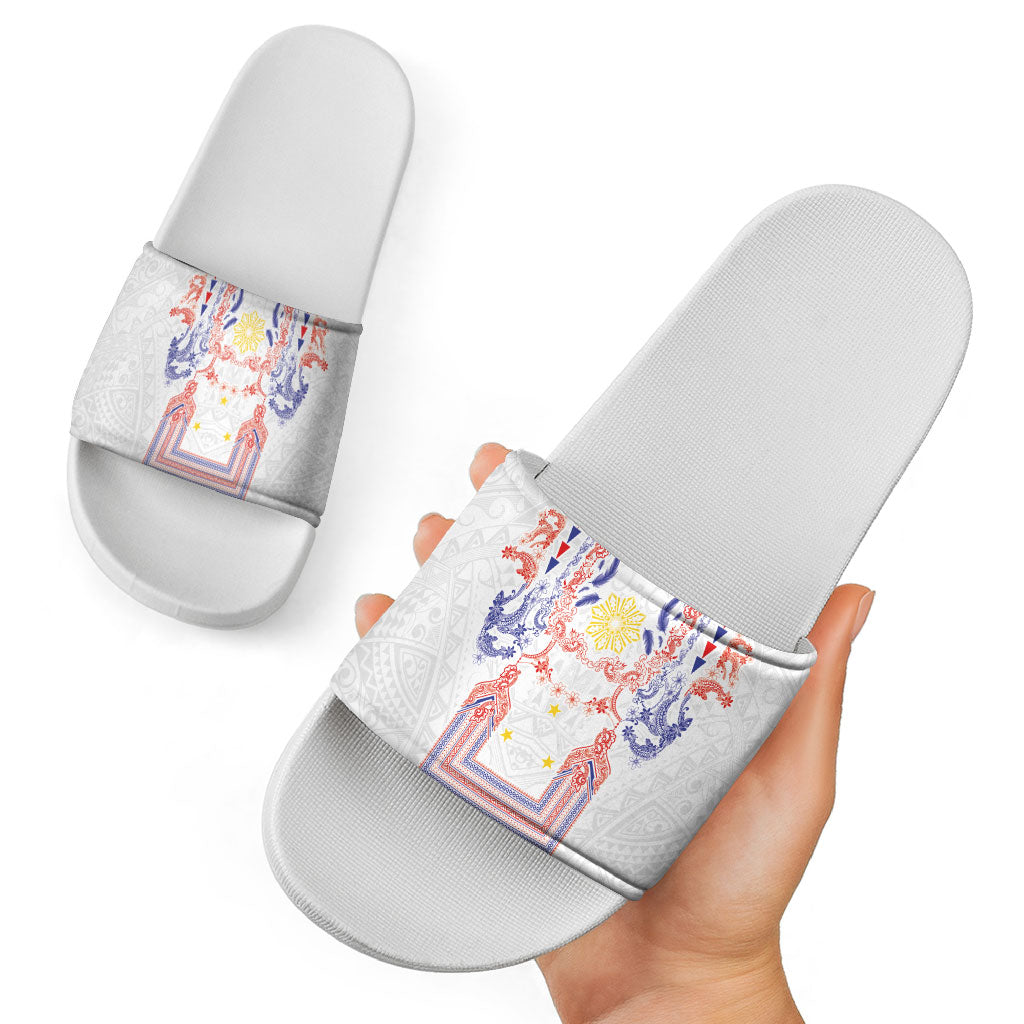 Philippines Barong Style Slide Sandals Polynesian Kakau Art Tattoos with Tribal Filipino Sun