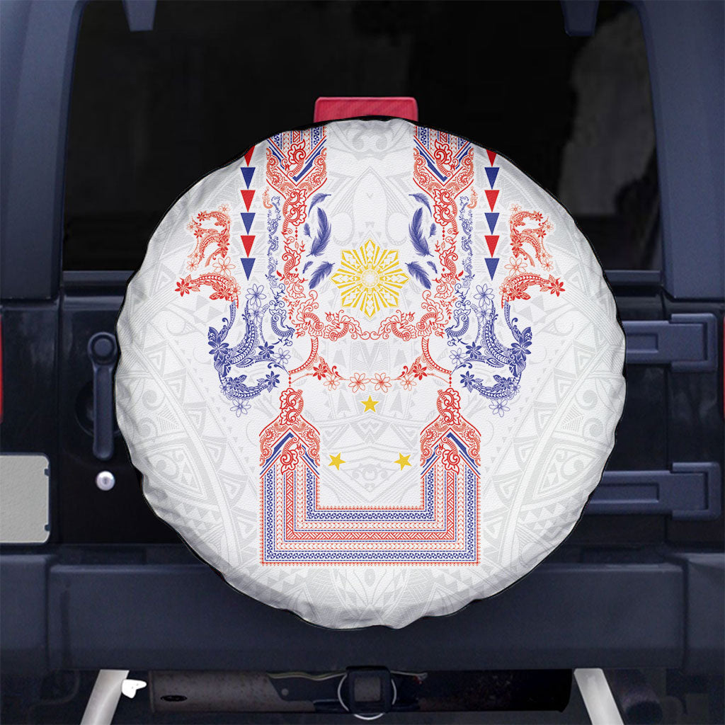 Philippines Barong Style Spare Tire Cover Polynesian Kakau Art Tattoos with Tribal Filipino Sun LT03 No hole White - Polynesian Pride