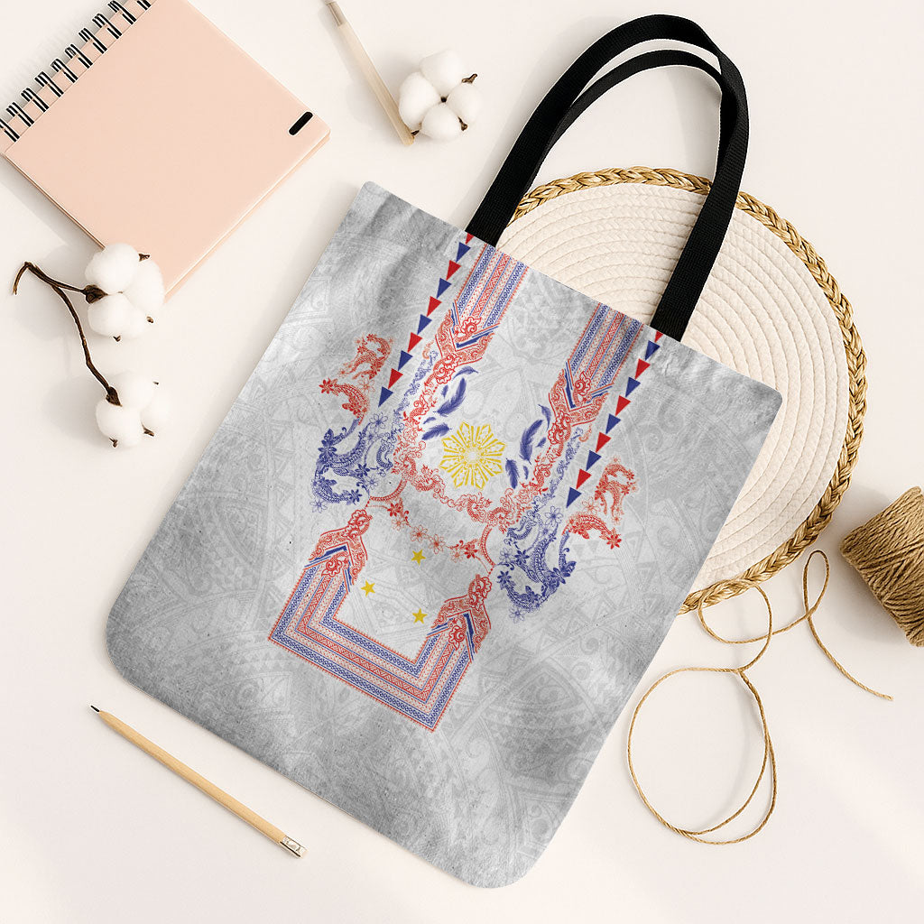 Philippines Barong Style Tote Bag Polynesian Kakau Art Tattoos with Tribal Filipino Sun